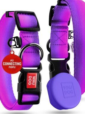 Extra Small Nylon Dog Cat Collar Airtag Holder QR Code Tag Bright Purple Pink
